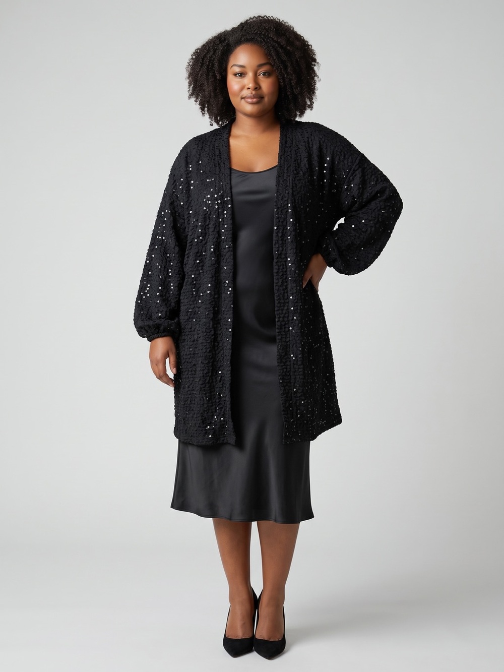 Venezia Black Sequin Open-Front Cardigan